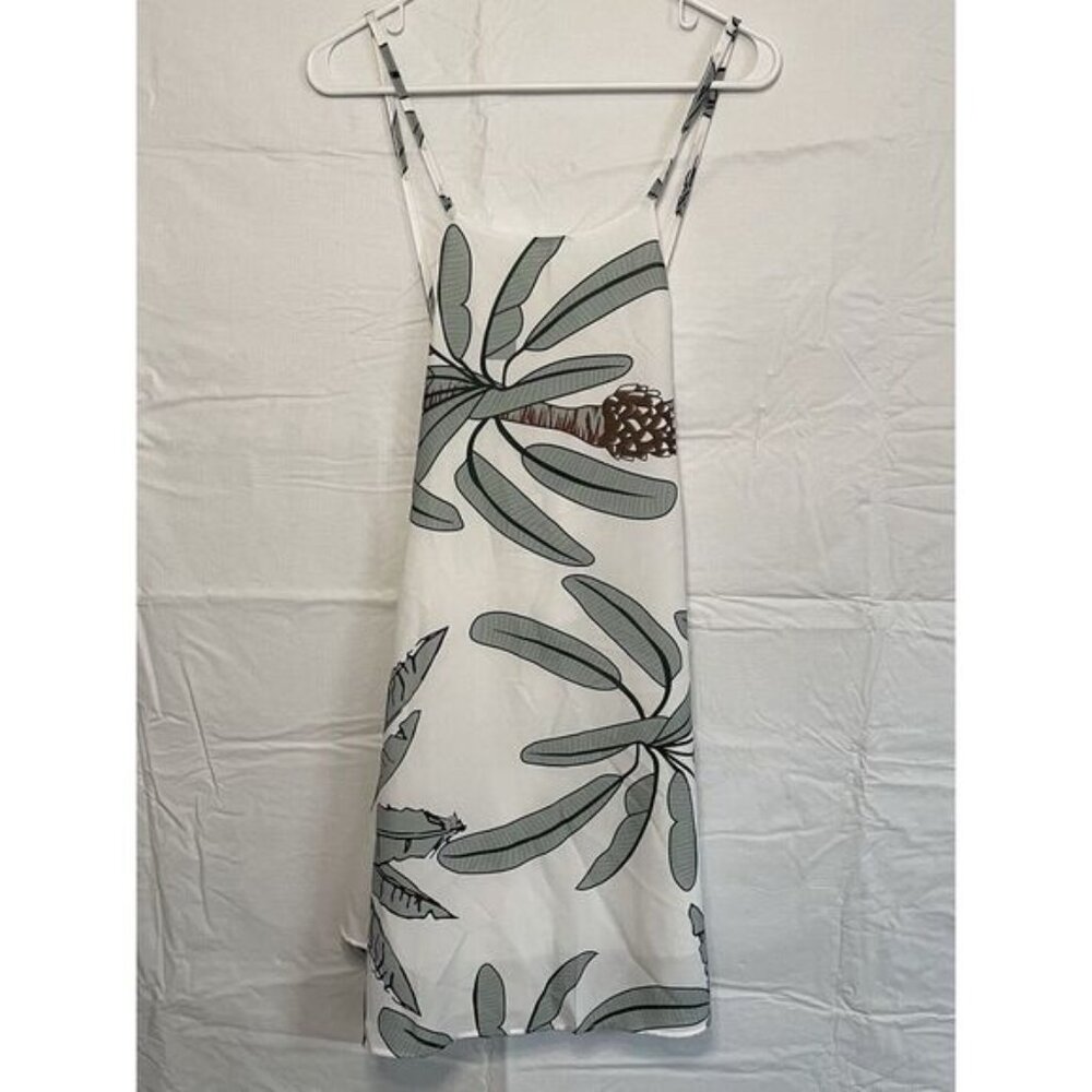 Women's Size M Cross Back Summer Dress Leafy Pinecone White Green‎